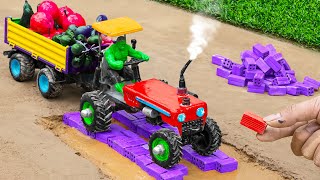 Diy mini tractor heavy trolley full Loaded With Fruit Stuck in Mud science project  Diy Tractor [upl. by Barbarese956]