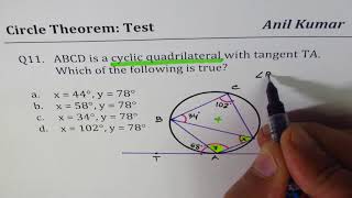 Q11 Find angles in Circle with Alternate Segment Theorem Test  ACT SAT  GCSE [upl. by Berkshire]