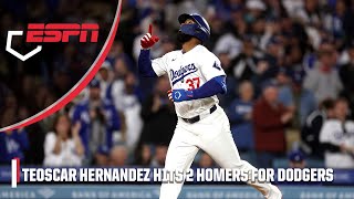 Teoscar Hernandez hits TWO HOME RUNS in only his SECOND GAME in Dodger blue 💥  ESPN MLB [upl. by Killam]