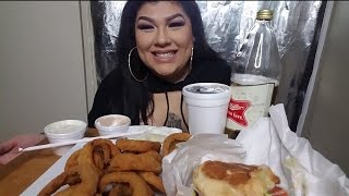 Avocado cheeseburger and onion rings MUKBANG [upl. by Shrier994]