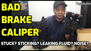 4 Symptoms of Bad Brake Caliper Sticky Seized Leaking Fluid and Noise [upl. by Eednas]