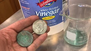 “cleaning junk coins” in VINEGAR easy way to remove corrosion [upl. by Simdars]