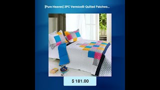 Pure Heaven 3PC VermicelliQuilted Patchwork Quilt Set FullQueen Size [upl. by Neesay576]