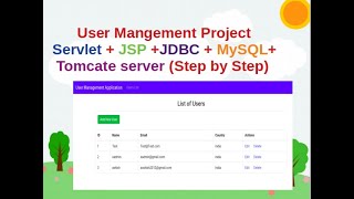 User Management Project CRUD Operations using Servlet JSP JDBC MySQLTomcat Step by Step [upl. by Ianej330]