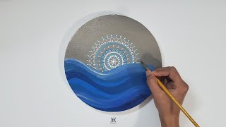 Sun Mandala Over Ocean Waves Acrylic Painting Timelapse  From Canvas to Serenity [upl. by Hammad886]