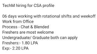 Tech Mahindra Hiring for CSA Profile [upl. by Scammon429]