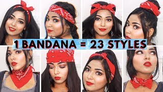 23 Different Ways to Style Bandana  DIY 1 Minute Bandana Hairstyles bandanatutorial [upl. by Autry]