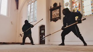 HEMA poleaxe free sparring in a medieval building [upl. by Pamelina400]