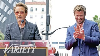 Robert Downey Jr Gives an Avengers Roast to Chris Hemsworth at Walk of Fame Ceremony [upl. by Wolenik]