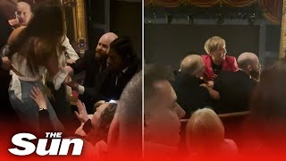 Disruptive audience members are forcibly removed from Manchester theatre by security [upl. by Odlabu243]