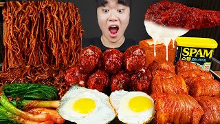 ASMR MUKBANG 직접 만든 양념 치킨먹방 치즈 통스팸 짜파게티 레시피 amp 먹방 FRIED CHICKEN AND BLACK BEAN NOODLES EATING SOUND [upl. by Leruj]