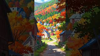 Autumn Bliss A Serene Village by the Mountains fantasy anime animeart [upl. by Atiral]