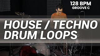 House  techno drum loops 128 BPM  The Hybrid Drummer [upl. by Tija]