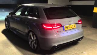 Audi RS3 stock exhaust revs Loud pops and bangs [upl. by Darrell]