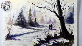 Como Pintar Un Paisaje con Nieve con Acuarela Paso a Paso y Muy Facil [upl. by Ahsiken]