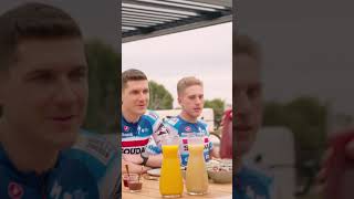 The team of Soudal QuickStep enjoys breakfast under the pergola renson soudalquickstep [upl. by Ricardama170]