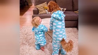 Labradoodle and Toddler Adorably Wear Matching Outfits [upl. by Basia]