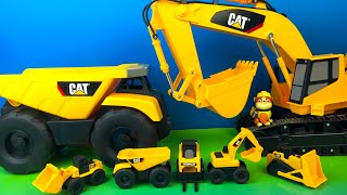 CAT MIGHTY MACHINES SMALL VS BIG AT SANDBOX JOBSITE WITH FORKLIFT EXCAVATOR BULLDOZER DUMP TRUCK [upl. by Ehtnax]