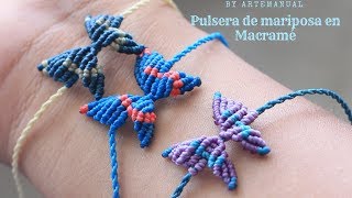 Pulsera de Mariposa en Macrame  Macramé tutorial  Paso a Paso [upl. by Lorrimer]