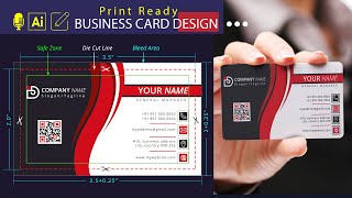 Print Ready Business Card Design in Illustrator  Create visiting card die cut line amp bleed section [upl. by Asilegna]