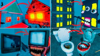 EVERYTHING TURNED INTO MONSTERS  HOUSE HEAD TV EATER TOILET MONSTER LIVING BUILDING [upl. by Jer484]