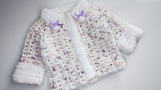 Crochet 76 How to crochet a baby cardigan  sweater with collar [upl. by Earezed]