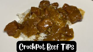 EASY CROCKPOT BEEF TIPS AND GRAVY [upl. by Drucilla490]