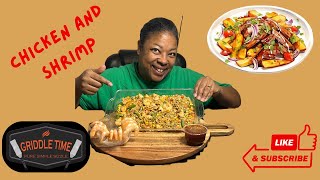 Shrimp amp Chicken Fried rice on Blackstone MUKBANG [upl. by Imeka966]