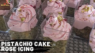 Eggless Pistachio Cake with Rose Icing Easy Eggless Cake Recipe Valentines Day Special [upl. by Irep]