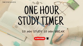 One hour study timer 20 mins study 10 mins break BELL AT INTERVALS MINIMALIST [upl. by Midis]