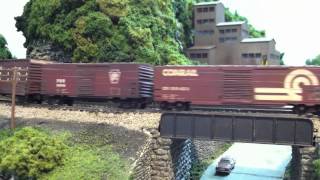 Amtrak amp Conrail on Dave Vollmers N Scale Juniata Division [upl. by Giraldo]