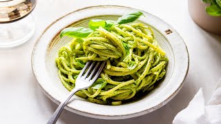 Pasta Al Pesto Linguine With Homemade Basil Pesto [upl. by Aruam]