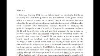 Non IID Federated Learning With Sharper Risk Bound [upl. by Bascio]