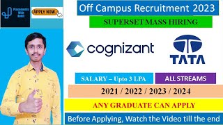 Cognizant Mass Superset Recruitment 2023  Tata Hiring 2023  Tata 1mg Internship 2023  Freshers [upl. by Nwahsav]