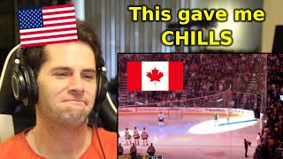 American Reacts to Canadians Saving the US National Anthem After the Mic Cuts Out [upl. by Kernan]