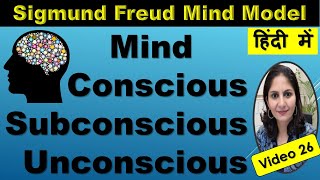 Conscious Unconscious Subconscious Mind Model Sigmund Freud Theory of Personality Hindi Monica Josan [upl. by Ettelloc466]