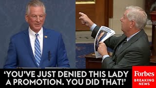 MOMENTS AGO Lindsey Graham Snaps At Tommy Tuberville For Again Blocking Military Promotions [upl. by Gnuj227]