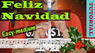 Feliz Navidad José Feliciano  Tutorial flauta con partitura  Karaoke instrumental [upl. by Icak626]