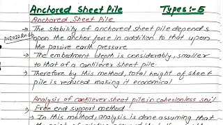 Unit10  Sheet piles amp coffer dams  Types5  Numerical  Anchored Sheet Piles  Prashant YT [upl. by Shig856]