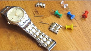 Remove Watch Links with Thumb Tacks  Adjust Resize Shorten Watch Band  How To No Tools [upl. by Joappa]