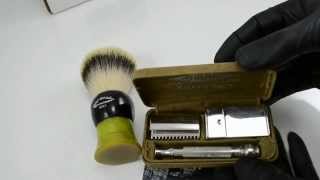 Replated 1920s Gillette Khaki US ARMY Issue Safety Razor Set amp Restored EverReady Shave Brush [upl. by Yatnahs]