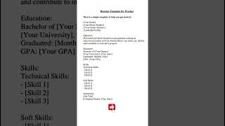 Sample Resume for freshers  CV Model  Bio Data  Resume Format For Freshers  CV Format  Shorts [upl. by Mullane]