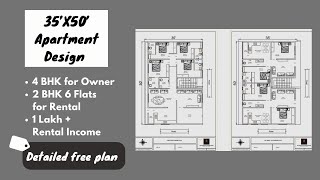 35X50 Feet Apartment Plan  7 Flats  1750 Sqft Plan with Detailed Explanation [upl. by Sivek]