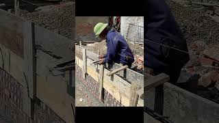 Construction of wooden formwork foundation beams by hand  primitive tools construction building [upl. by Ellevel188]