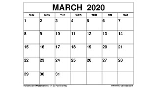 Free Printable March 2020 Calendar  WikiCalendarCom [upl. by Aeduj]