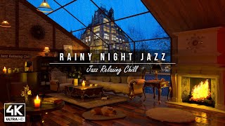 Rainy Night at Cozy Coffee Shop 4K ☕ Background Instrumental to Relaxing Studying Working [upl. by Eylrahc]