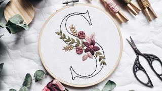 Alphabet Embroidery pattern  Letter S  Flower embroidery  Embroidery for beginners [upl. by Andrea660]