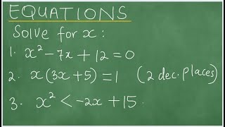 Grades 11 amp 12 Equations Factorization Solve for x  Kmethod for solving eqns Quadratic formula [upl. by Araf23]