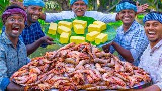 BUTTER GARLIC PRAWNS  Shrimp Roast with Butter  Spicy Prawn Recipe Cooking in Village [upl. by Airyt]