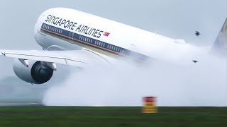 Super Wet takeoff form Polderbaan A350 B747 B787 B777 Singapore KLM Jet Airways Air Canada [upl. by Notirb]